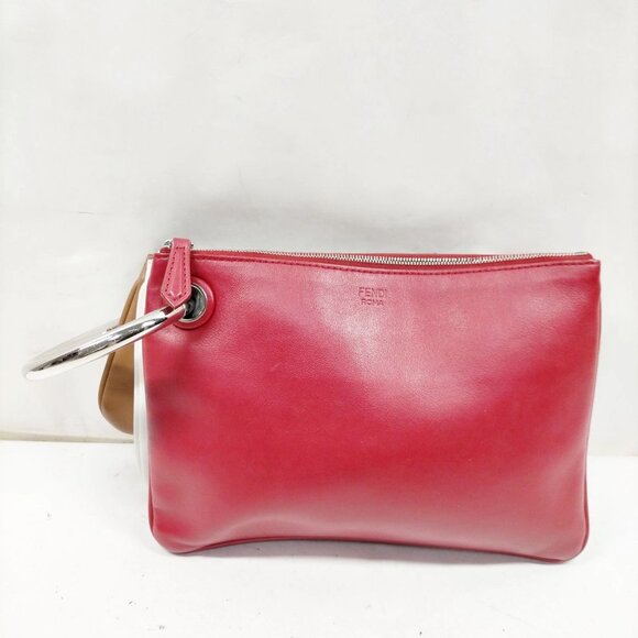Fendi Cosmetic Pouch Red Leather 499-052925